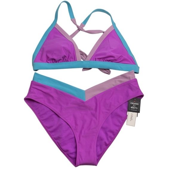 Salt + Cove Contrast-Trim Triangle Bikini Top & Contrast Bikini Bottoms XL New - Picture 1 of 9